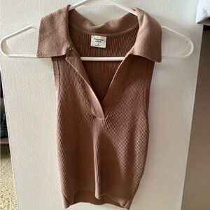 Abercrombie & Fitch Tan Collared Knit Top